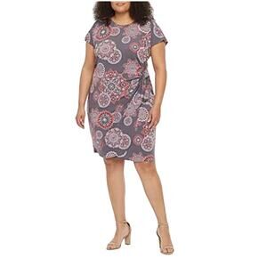 New Robbie Bee geometric faux wrap midi dress size 2X